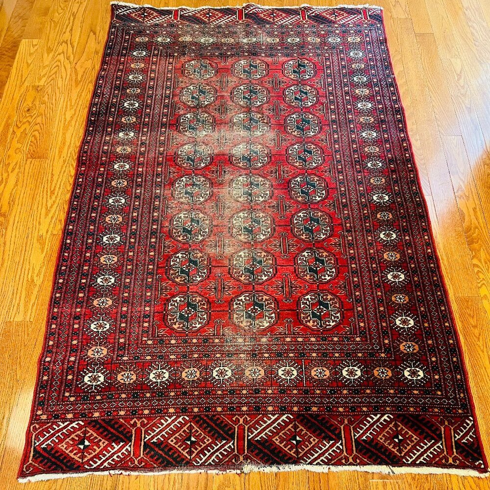 Vintage 1920s 1930's Old Yomut Turkmen Rug with Octagonal Gul Design